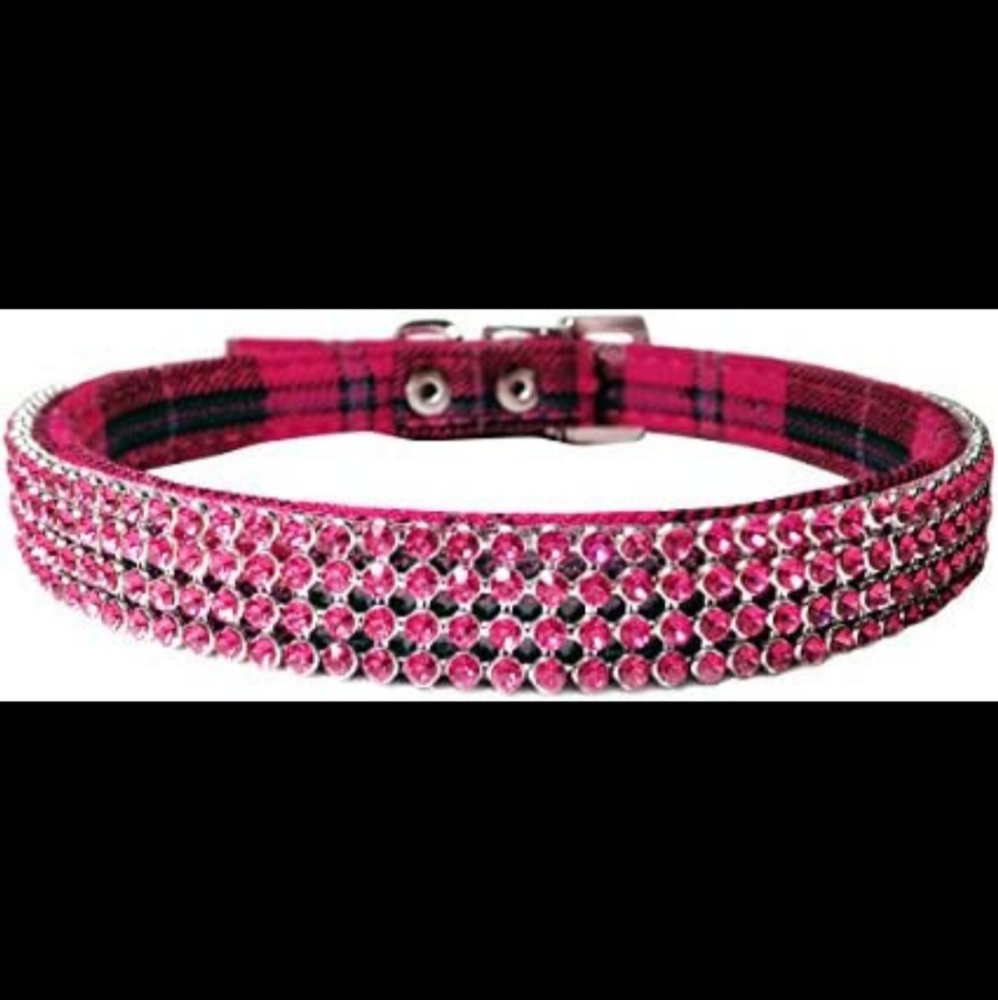 $5 w/$15+ Bundle NEW tags pink rhinestone buffalo plaid dog or cat collar